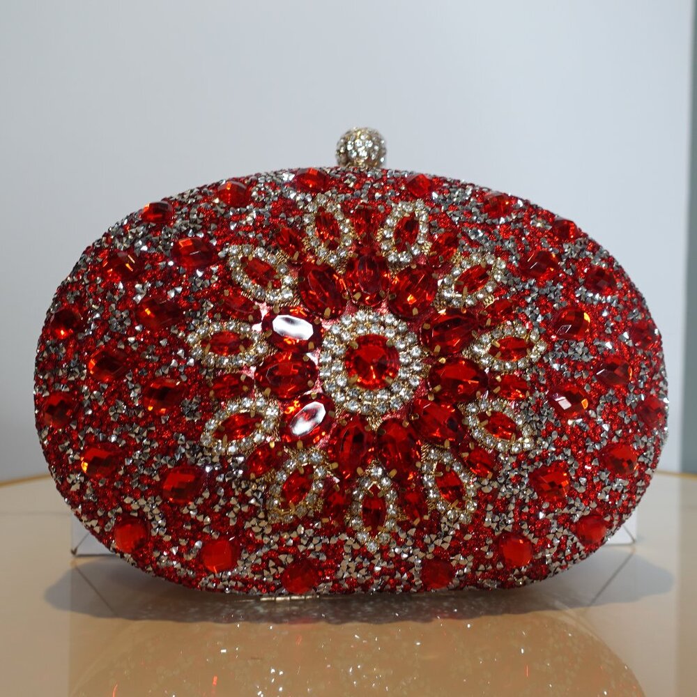 NEW RAMLA Rhinestone faux diamond RED Handmade Evening Clutch Womens Prom Party